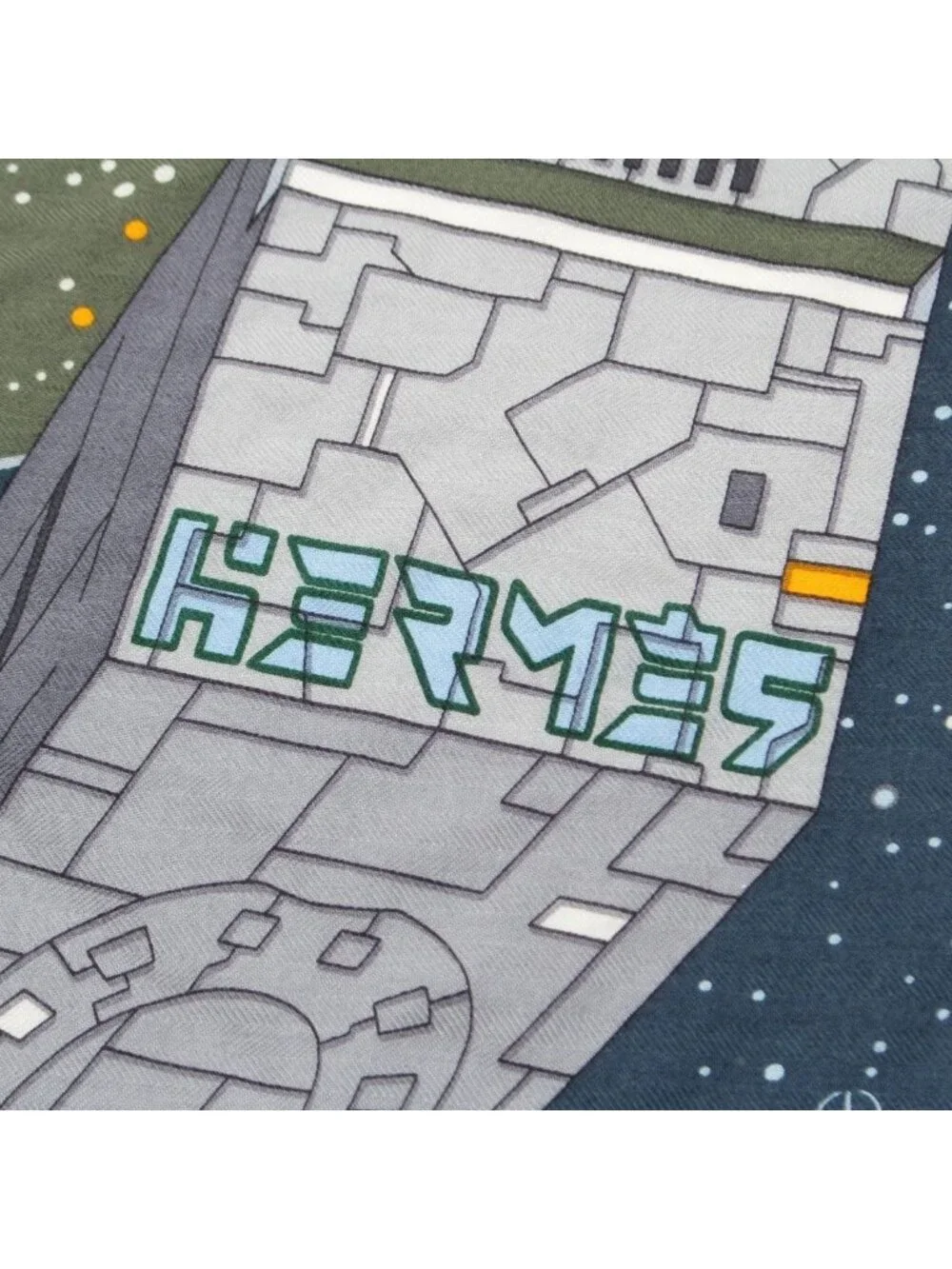 Hermes Losange Cashmere Silk Odyssey Spaceship Diamond Large Shawl Navy